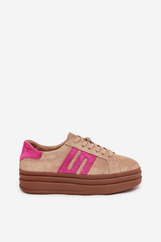 Sneakers Stilvollllschuhe Feminin mit einer PlattformErmöglichtturalnego aus INildlederu Beige-pinke Farbe Eldira