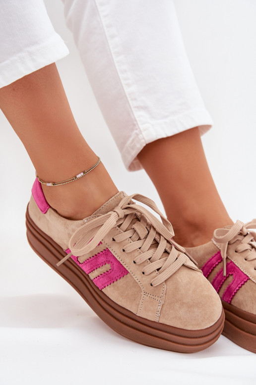 Sneakers Stilvollllschuhe Feminin mit einer PlattformErmöglichtturalnego aus INildlederu Beige-pinke Farbe Eldira