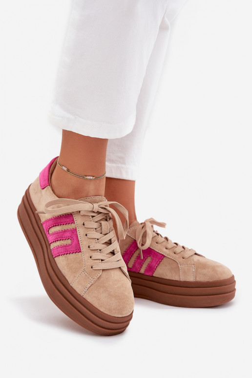 Sneakers Stilvollllschuhe Feminin mit einer PlattformErmöglichtturalnego aus INildlederu Beige-pinke Farbe Eldira