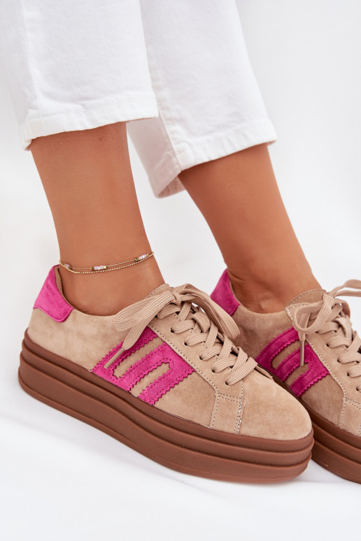 Sneakers Stilvollllschuhe Feminin mit einer PlattformErmöglichtturalnego aus INildlederu Beige-pinke Farbe Eldira