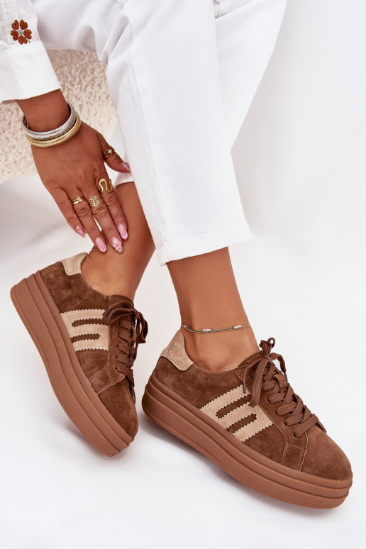 Sneakers Stilvollllschuhe Feminin mit einer PlattformErmöglichtturalnego aus INildlederu braune Farbe Eldira