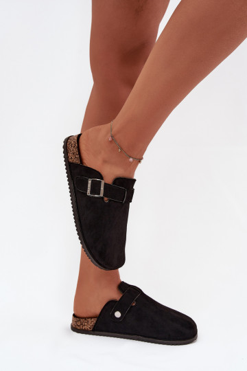 Damen-Pantoletten, Holzschuhe mit Plattform in Silber mit Schnallen Big Star SS274736 in Schwarz