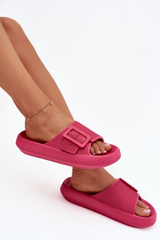 Damenhausschuhe Leichte Hausschuhe mit einer Plattform mit Schnallen Big Star RR274A583 pinke Farbe