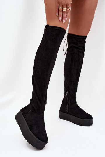 Damenstiefel mit einer Plattform oberhalb des Knies Big Star SS274264 schZuarze Farbe 2