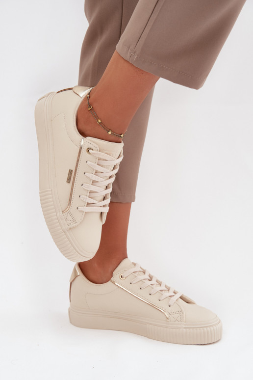 Feminin Sneakers Stilvollllschuhe aus Öko-Leder Big Star SS274027 Beige-goldene Farbe Feminin Sneakers Stilvollllschuhe aus Öko-Leder Big Star SS274027 Beige-goldene Farbe
