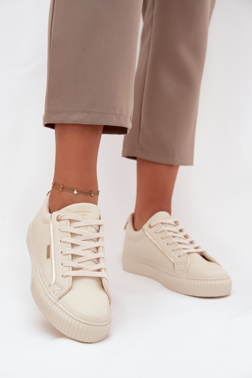 Feminin Sneakers Stilvollllschuhe aus Öko-Leder Big Star SS274027 Beige-goldene Farbe Feminin Sneakers Stilvollllschuhe aus Öko-Leder Big Star SS274027 Beige-goldene Farbe