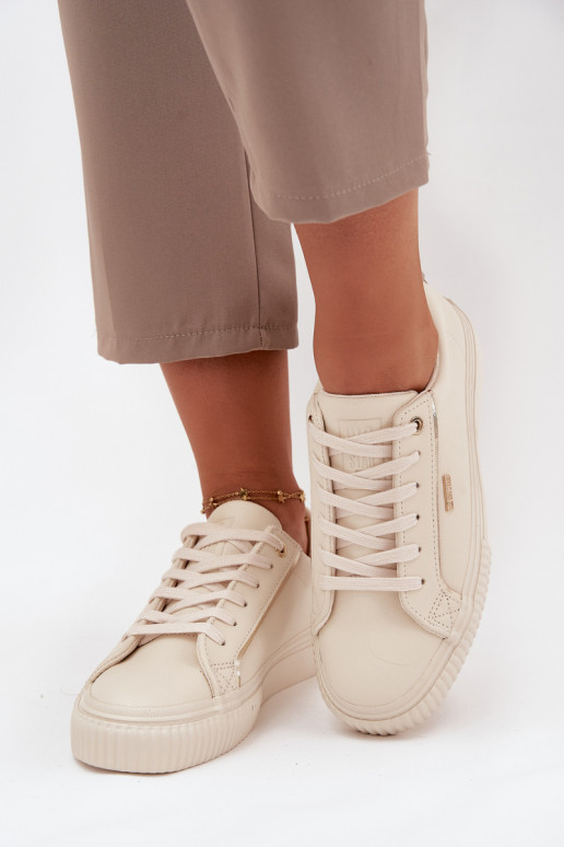 Feminin Sneakers Stilvollllschuhe aus Öko-Leder Big Star SS274027 Beige-goldene Farbe Feminin Sneakers Stilvollllschuhe aus Öko-Leder Big Star SS274027 Beige-goldene Farbe