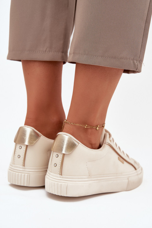 Feminin Sneakers Stilvollllschuhe aus Öko-Leder Big Star SS274027 Beige-goldene Farbe Feminin Sneakers Stilvollllschuhe aus Öko-Leder Big Star SS274027 Beige-goldene Farbe