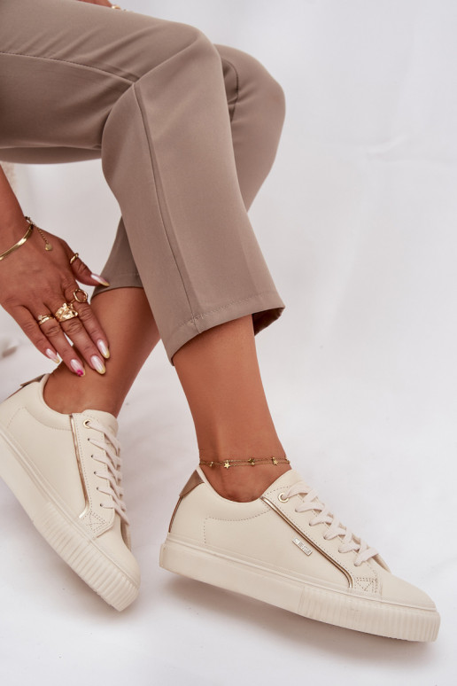 Feminin Sneakers Stilvollllschuhe aus Öko-Leder Big Star SS274027 Beige-goldene Farbe Feminin Sneakers Stilvollllschuhe aus Öko-Leder Big Star SS274027 Beige-goldene Farbe