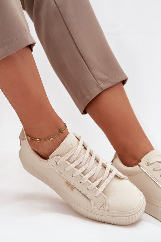 Feminin Sneakers Stilvollllschuhe aus Öko-Leder Big Star SS274027 Beige-goldene Farbe Feminin Sneakers Stilvollllschuhe aus Öko-Leder Big Star SS274027 Beige-goldene Farbe