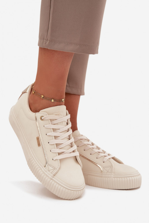 Feminin Sneakers Stilvollllschuhe aus Öko-Leder Big Star SS274027 Beige-goldene Farbe Feminin Sneakers Stilvollllschuhe aus Öko-Leder Big Star SS274027 Beige-goldene Farbe