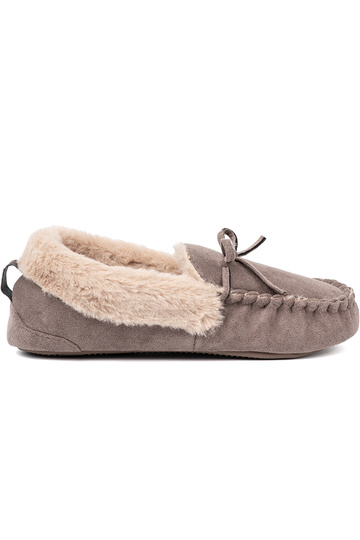 Beige kapcie mit einer Schleife i puszystym Zunętrzem typu Mokassins 2