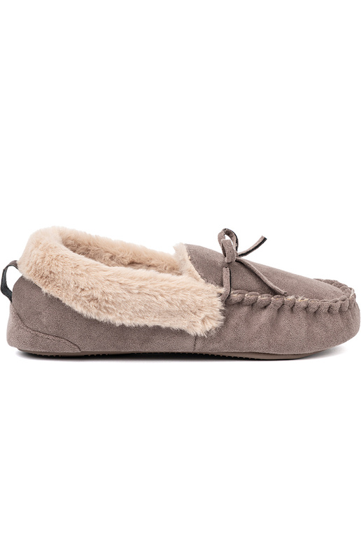Beige kapcie mit einer Schleife i puszystym Zunętrzem typu Mokassins