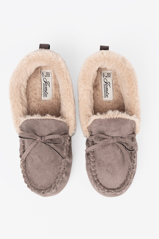 Beige kapcie mit einer Schleife i puszystym Zunętrzem typu Mokassins