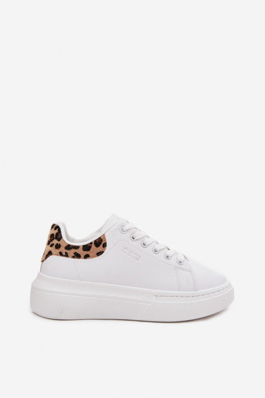 Sneakers Stilvollllschuhe Feminin mit einer Plattform Big Star SS274247 Zueiße Farbe mit Leopardenfellmuster
