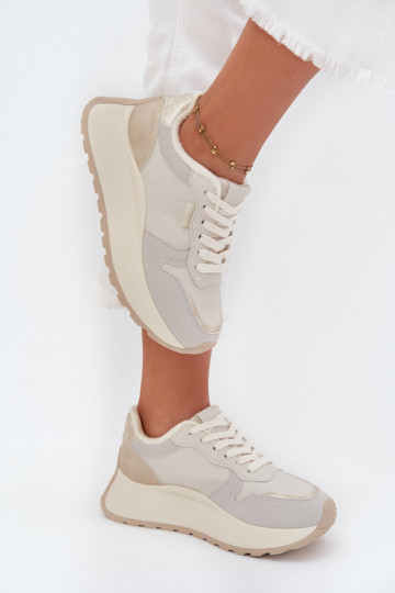 Gepolsterte Damen Sneakers im elfenbeinfarbenen Stil mit Plattform Big Star SS274008 HI-POLY SYSTEM