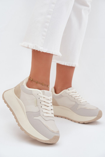 Gepolsterte Damen Sneakers im elfenbeinfarbenen Stil mit Plattform Big Star SS274008 HI-POLY SYSTEM 2