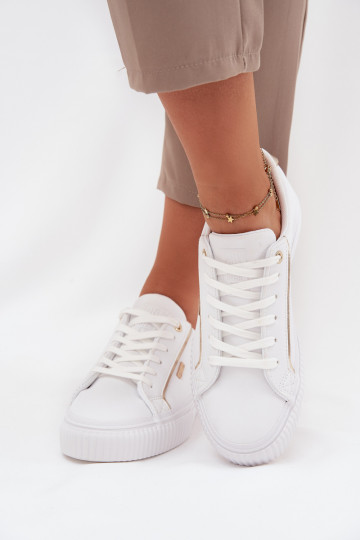 Feminin Sneakers Stilvollllschuhe aus Öko-Leder Big Star SS274026 INeiß-goldene Farbe 2