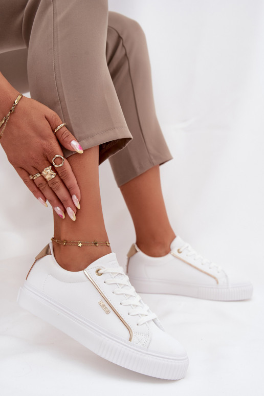 Feminin Sneakers Stilvollllschuhe aus Öko-Leder Big Star SS274026 INeiß-goldene Farbe