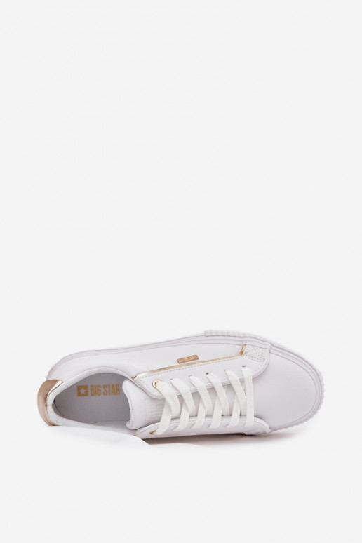 Feminin Sneakers Stilvollllschuhe aus Öko-Leder Big Star SS274026 INeiß-goldene Farbe