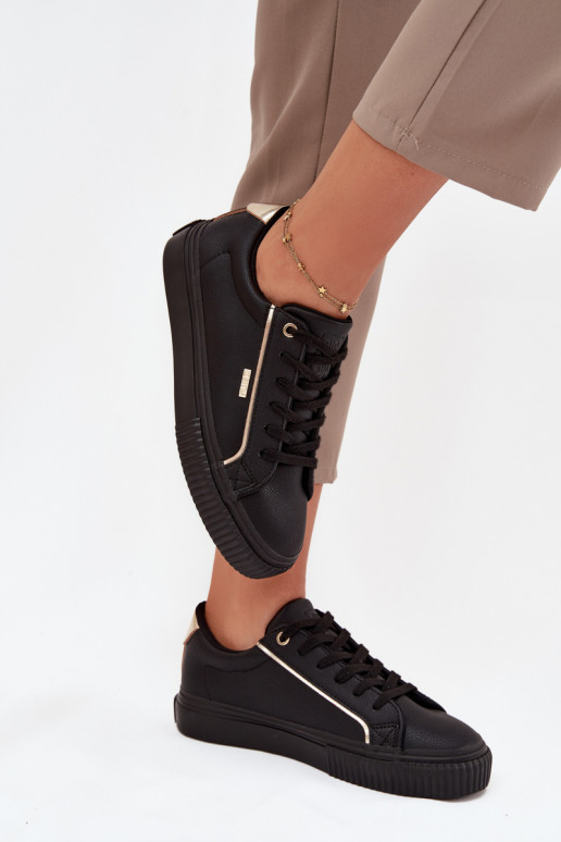 Feminin Sneakers Stilvollllschuhe aus Öko-Leder Big Star SS274025 SchZuarz und-goldene Farbe Feminin Sneakers Stilvollllschuhe aus Öko-Leder Big Star SS274025 SchZuarz und-goldene Farbe