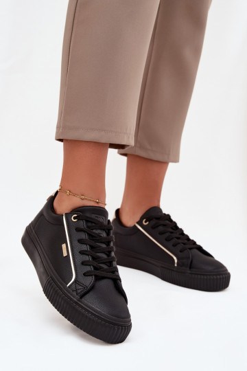 Feminin Sneakers Stilvollllschuhe aus Öko-Leder Big Star SS274025 SchZuarz und-goldene Farbe 2