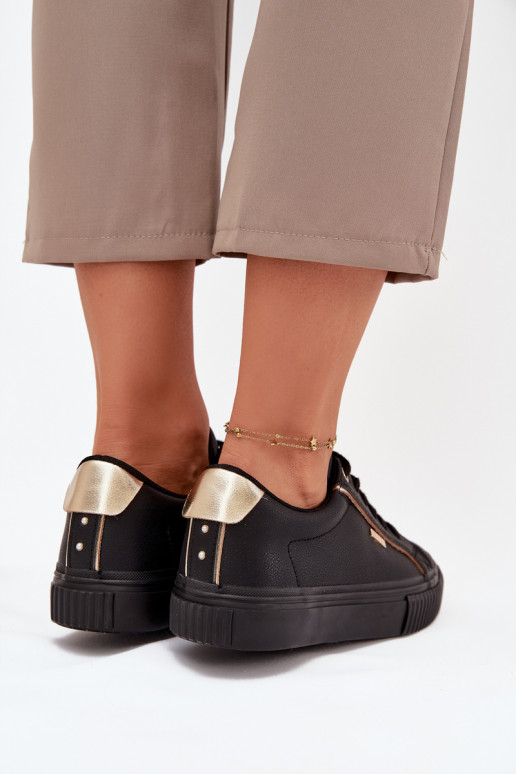 Feminin Sneakers Stilvollllschuhe aus Öko-Leder Big Star SS274025 SchZuarz und-goldene Farbe Feminin Sneakers Stilvollllschuhe aus Öko-Leder Big Star SS274025 SchZuarz und-goldene Farbe