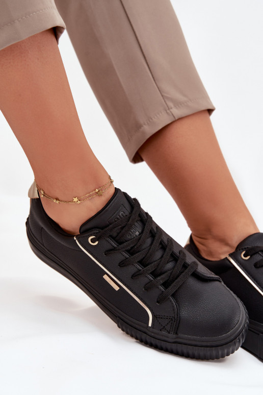 Feminin Sneakers Stilvollllschuhe aus Öko-Leder Big Star SS274025 SchZuarz und-goldene Farbe Feminin Sneakers Stilvollllschuhe aus Öko-Leder Big Star SS274025 SchZuarz und-goldene Farbe