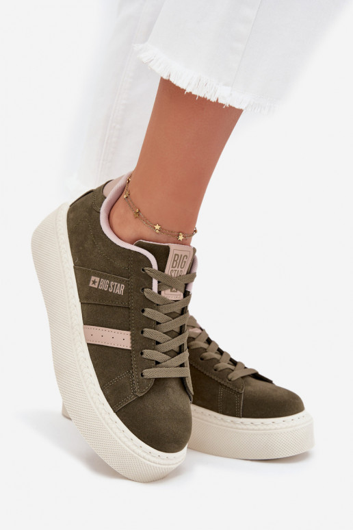 Sneakers Stilvollllschuhe Feminin mit einer Plattform Big Star SS274349 grüne Farbe