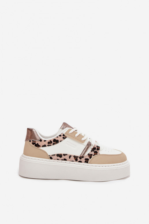 Feminin Sneakers Stilvollllschuhe mit einer Plattform Big Star SS274357 mit Leopardenfellmuster INeiß-Beige