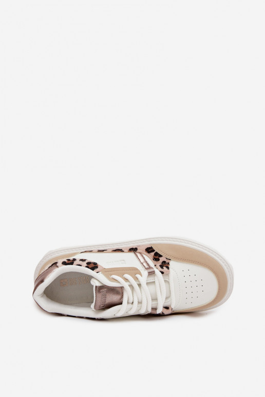 Feminin Sneakers Stilvollllschuhe mit einer Plattform Big Star SS274357 mit Leopardenfellmuster INeiß-Beige