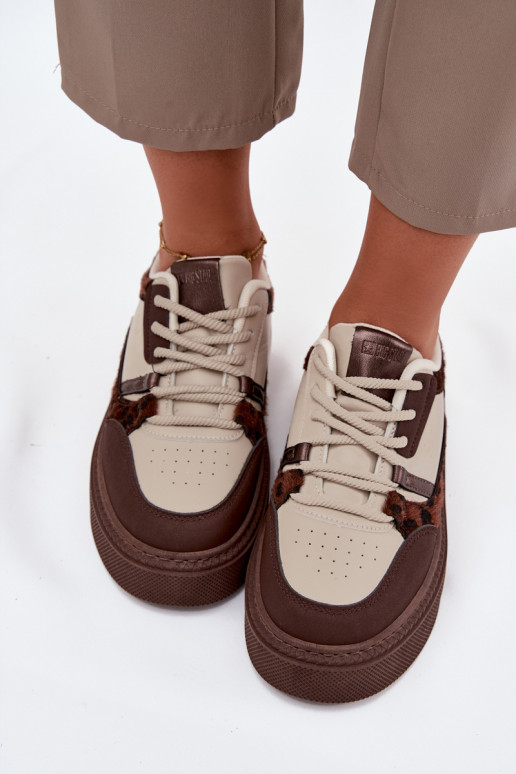 Feminin Sneakers Stilvollllschuhe mit einer Plattform Big Star SS274356 mit Leopardenfellmuster braun-Beige Feminin Sneakers Stilvollllschuhe mit einer Plattform Big Star SS274356 mit Leopardenfellmuster braun-Beige