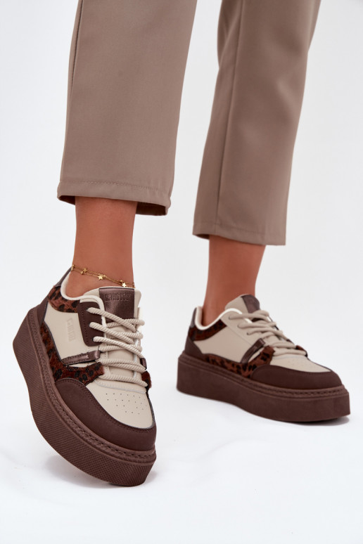 Feminin Sneakers Stilvollllschuhe mit einer Plattform Big Star SS274356 mit Leopardenfellmuster braun-Beige Feminin Sneakers Stilvollllschuhe mit einer Plattform Big Star SS274356 mit Leopardenfellmuster braun-Beige