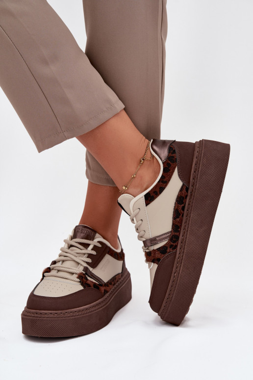 Feminin Sneakers Stilvollllschuhe mit einer Plattform Big Star SS274356 mit Leopardenfellmuster braun-Beige Feminin Sneakers Stilvollllschuhe mit einer Plattform Big Star SS274356 mit Leopardenfellmuster braun-Beige