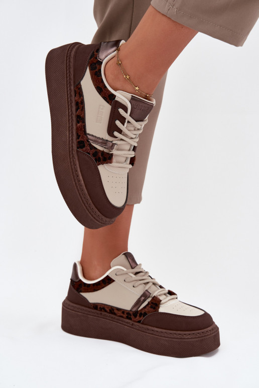 Feminin Sneakers Stilvollllschuhe mit einer Plattform Big Star SS274356 mit Leopardenfellmuster braun-Beige Feminin Sneakers Stilvollllschuhe mit einer Plattform Big Star SS274356 mit Leopardenfellmuster braun-Beige