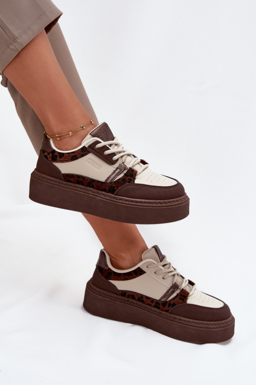 Feminin Sneakers Stilvollllschuhe mit einer Plattform Big Star SS274356 mit Leopardenfellmuster braun-Beige Feminin Sneakers Stilvollllschuhe mit einer Plattform Big Star SS274356 mit Leopardenfellmuster braun-Beige