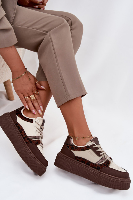 Feminin Sneakers Stilvollllschuhe mit einer Plattform Big Star SS274356 mit Leopardenfellmuster braun-Beige Feminin Sneakers Stilvollllschuhe mit einer Plattform Big Star SS274356 mit Leopardenfellmuster braun-Beige