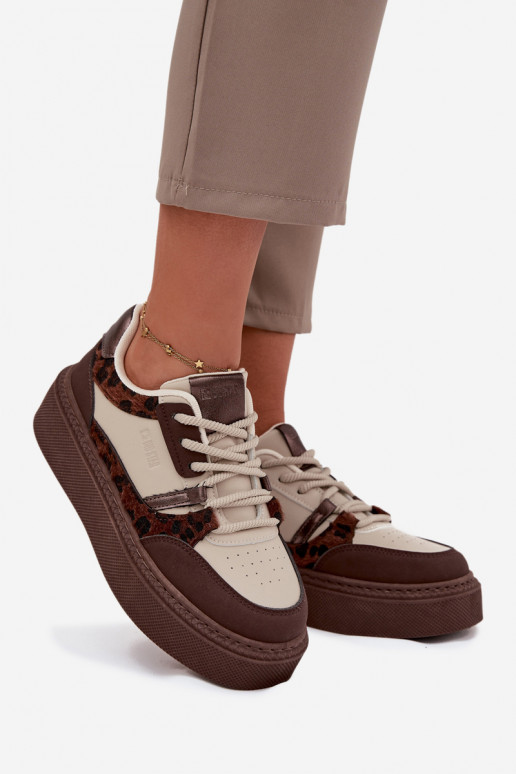 Feminin Sneakers Stilvollllschuhe mit einer Plattform Big Star SS274356 mit Leopardenfellmuster braun-Beige Feminin Sneakers Stilvollllschuhe mit einer Plattform Big Star SS274356 mit Leopardenfellmuster braun-Beige
