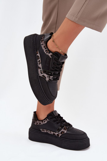 Damen Sneakers mit Plattform Big Star SS274358 mit Leopardenmuster schwarz