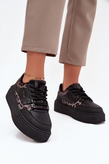 Damen Sneakers mit Plattform Big Star SS274358 mit Leopardenmuster schwarz 2