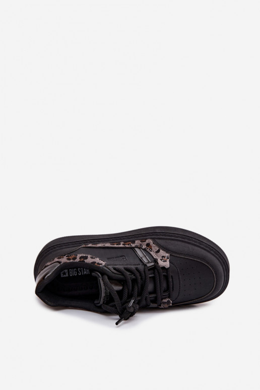 Feminin Sneakers Stilvollllschuhe mit einer Plattform Big Star SS274358 mit Leopardenfellmuster schZuarze Farbe