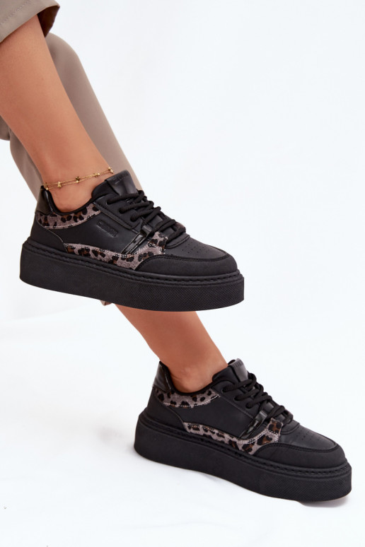 Feminin Sneakers Stilvollllschuhe mit einer Plattform Big Star SS274358 mit Leopardenfellmuster schZuarze Farbe