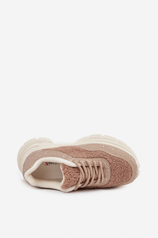 Sneakers Stilvollllschuhe Feminin mit blitzenden Augen und ein Pelzmantel Typu Baranek Beige Zarika