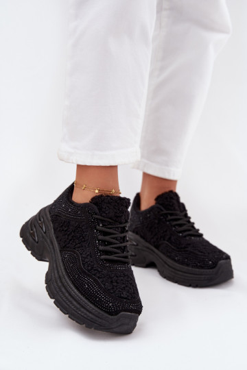 Damen Sneakers mit glitzernden Ösen und Lammfell schwarz Zarika 2