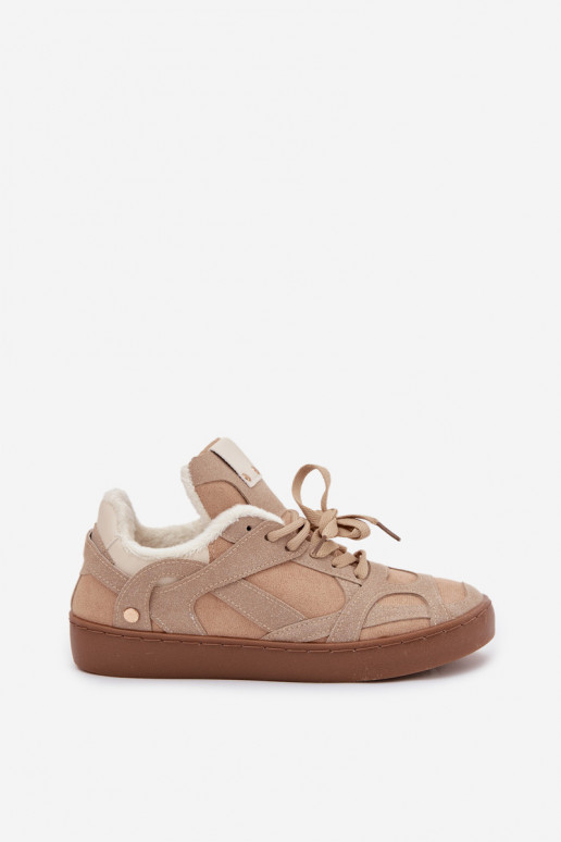 Sneakers Stilvollllschuhe Feminin mit einer Plattform sich Zuarm laufen mit Fell innen Beige Solvia