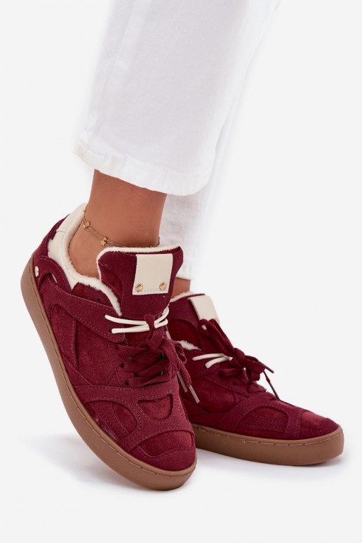 Sneakers Stilvollllschuhe Feminin mit einer Plattform sich Zuarm laufen mit Fell innen Burgund Solvia