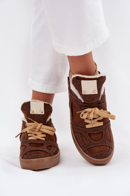 Sneakers Stilvollllschuhe Feminin mit einer Plattform sich Zuarm laufen mit Fell innen braune Farbe Solvia
