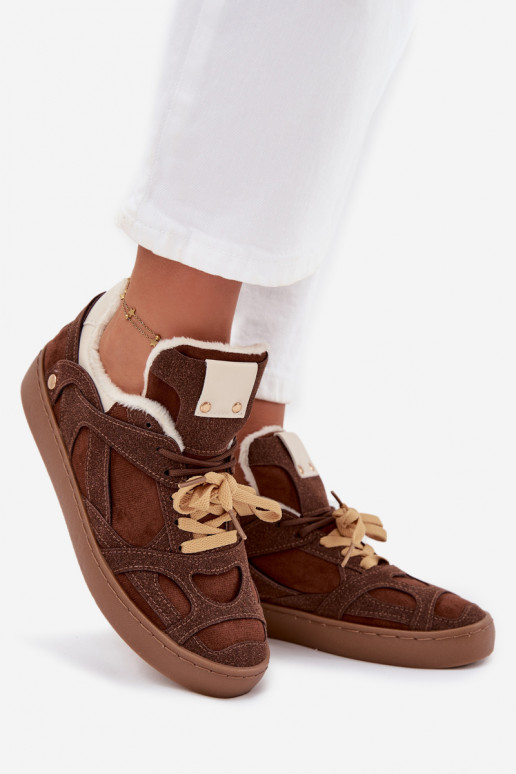 Sneakers Stilvollllschuhe Feminin mit einer Plattform sich Zuarm laufen mit Fell innen braune Farbe Solvia