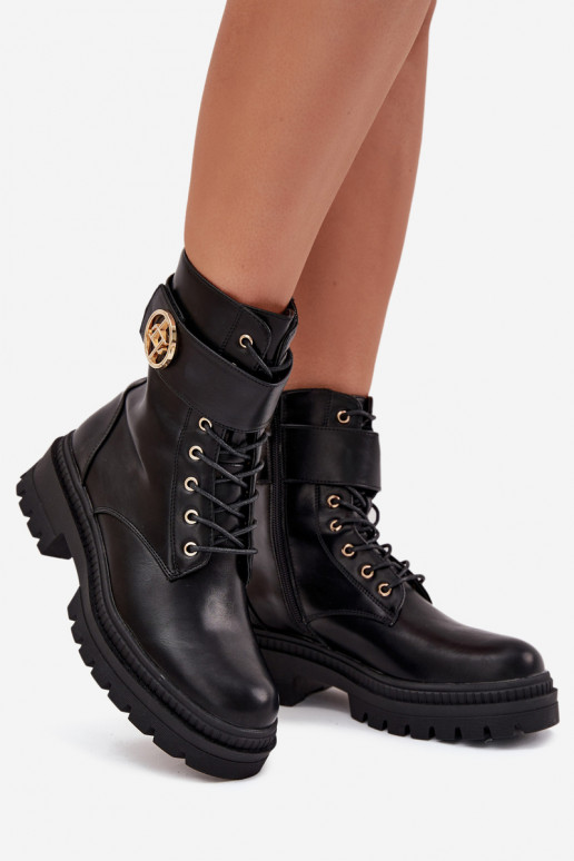 Arbeitsstiefeletten Feminin Ze goldene Farbem Detalem sich Zuarm laufen schZuarze Farbe Fiorena