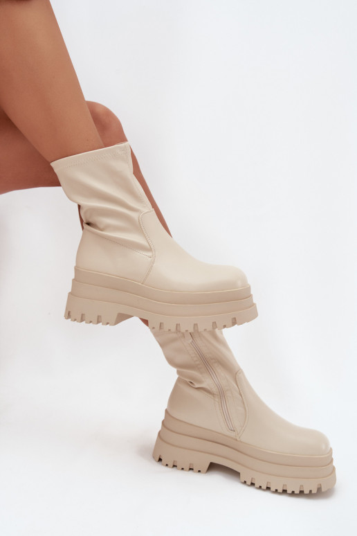 Stiefel mit einer Plattform Eko Haut Beige Kylira Stiefel mit einer Plattform Eko Haut Beige Kylira